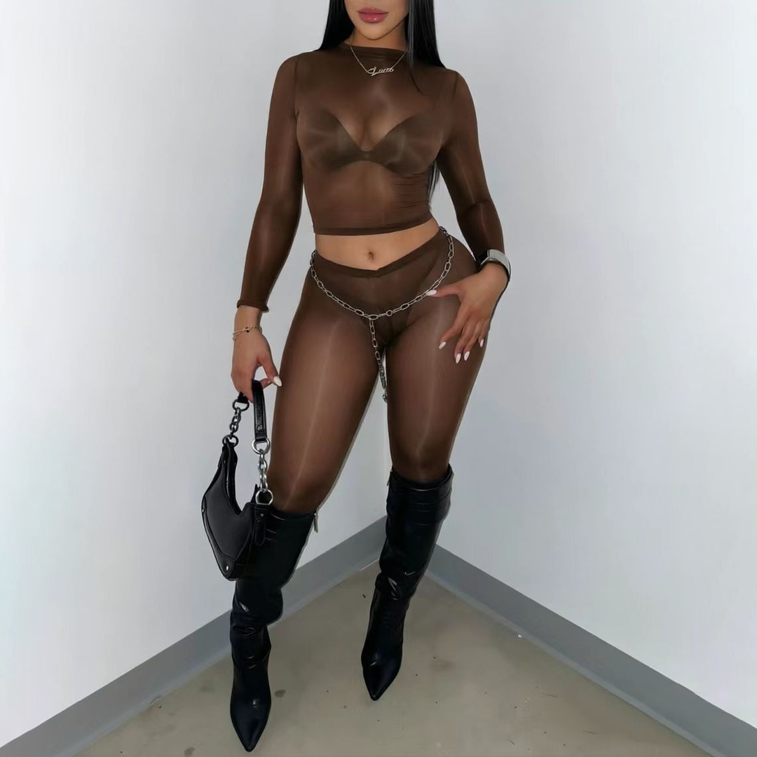 Women’s Glossy Sheer 2-Piece Set – Crop Top &amp; Leggings