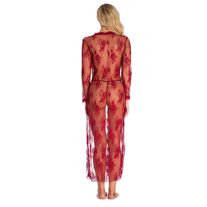 Women’s Sheer Lace Robe – Long Open-Front Design