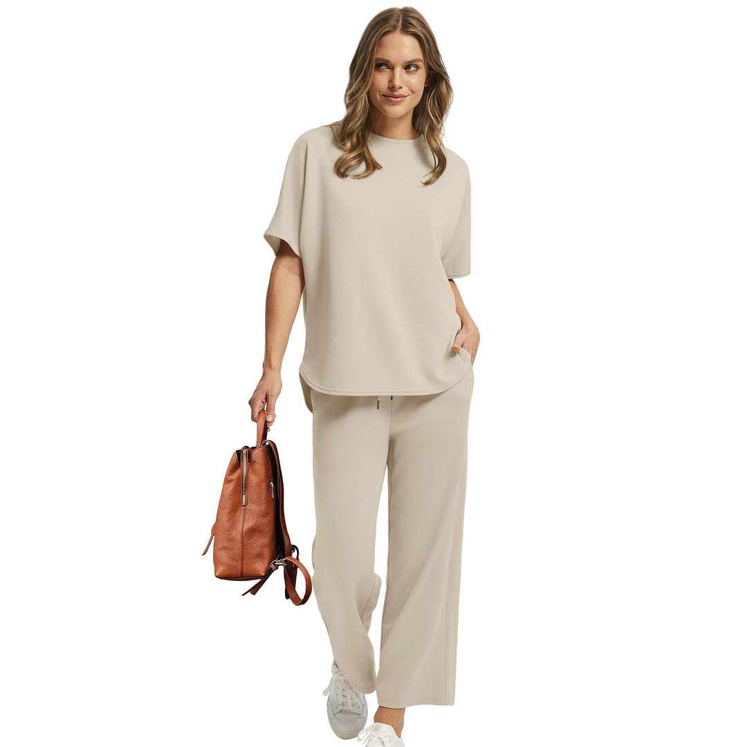 Round Neck Top &amp; Wide Leg Pants Set