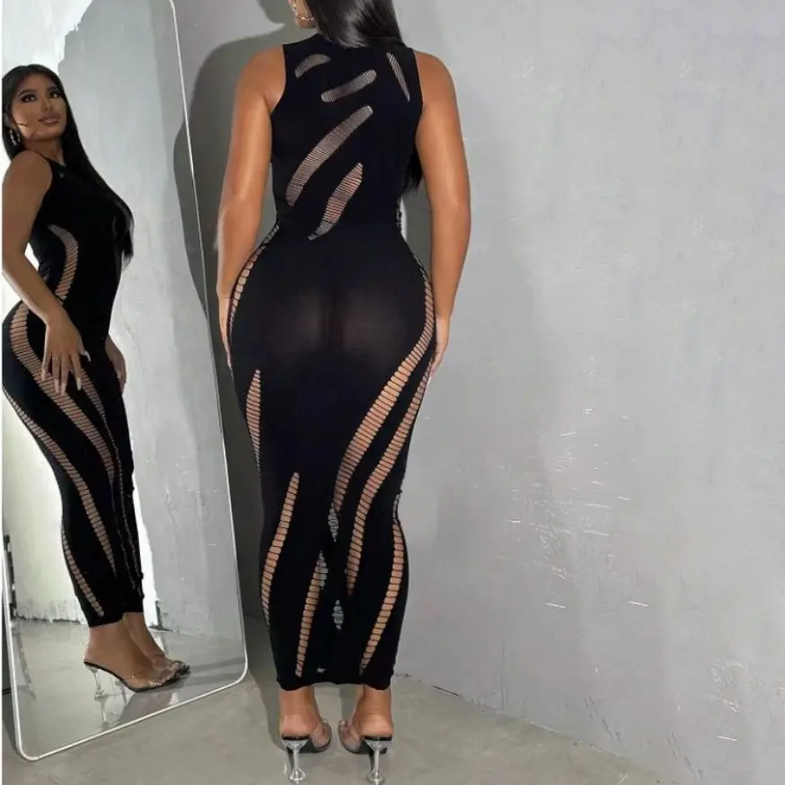Sheer cutout sleeveless bodycon dress