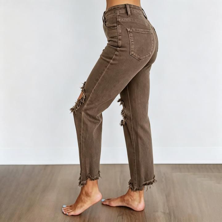 High Waist Distressed Flare Jeans
