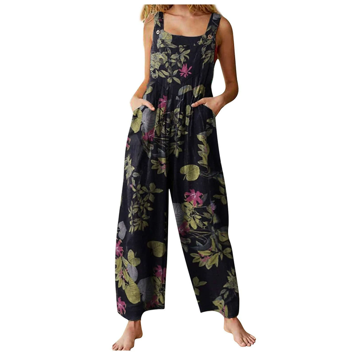 Bohemian Print Wide Leg Jumpsuit with Pockets