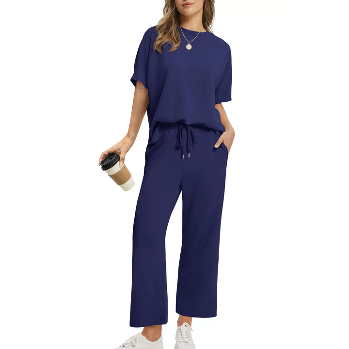 Round Neck Top &amp; Wide Leg Pants Set