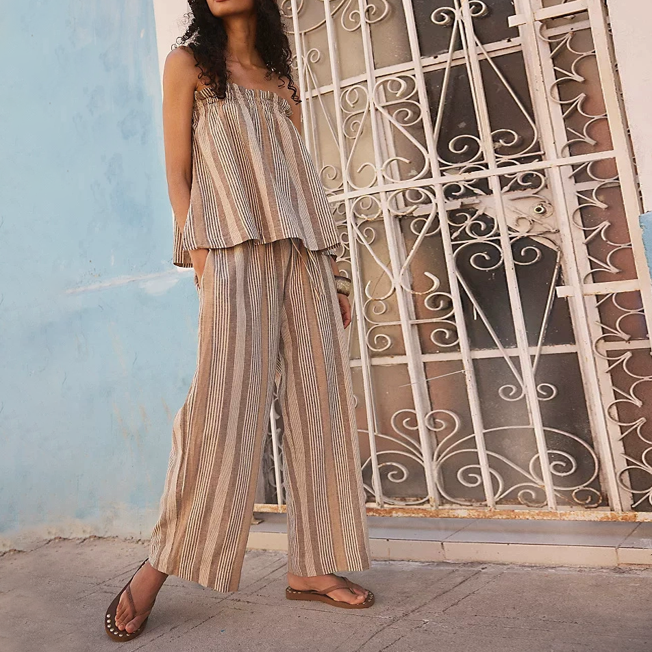 Elegant Striped Strapless Resort Co-Ord Set