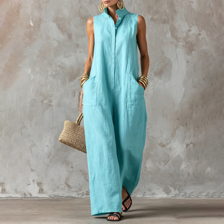 Casual vacation style jumpsuit, sleeveless wide-leg jumpsuit