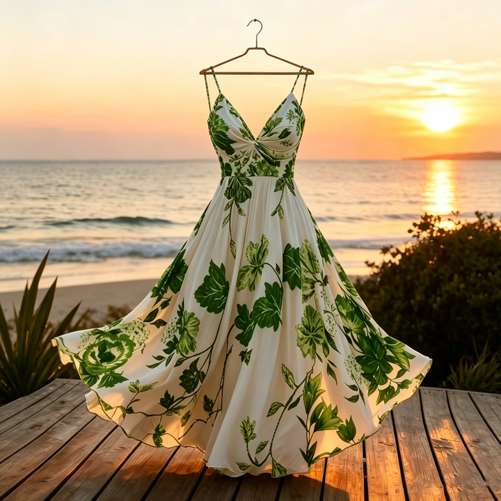 French Tropical Floral Maxi Dress