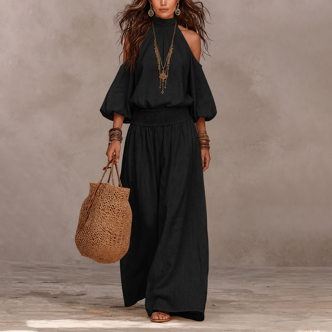 Boho Cold Shoulder Wide Leg Pants Set