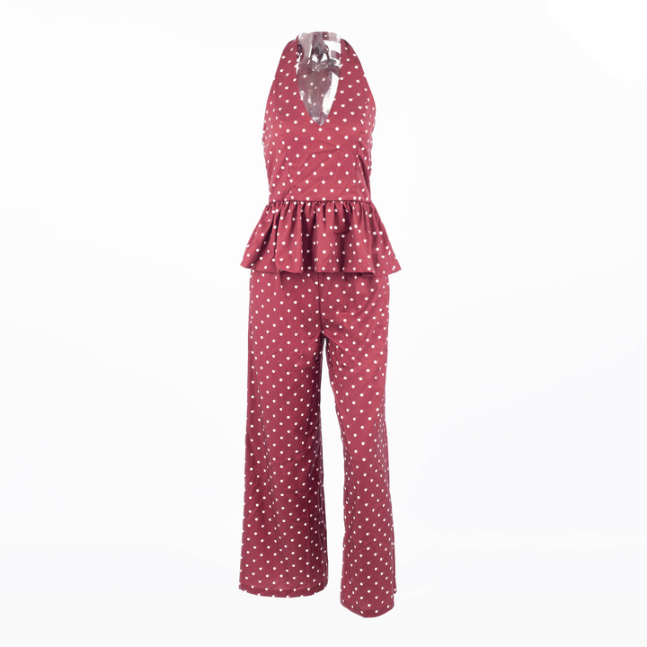 French Polka Dot Wide Leg Pants Set