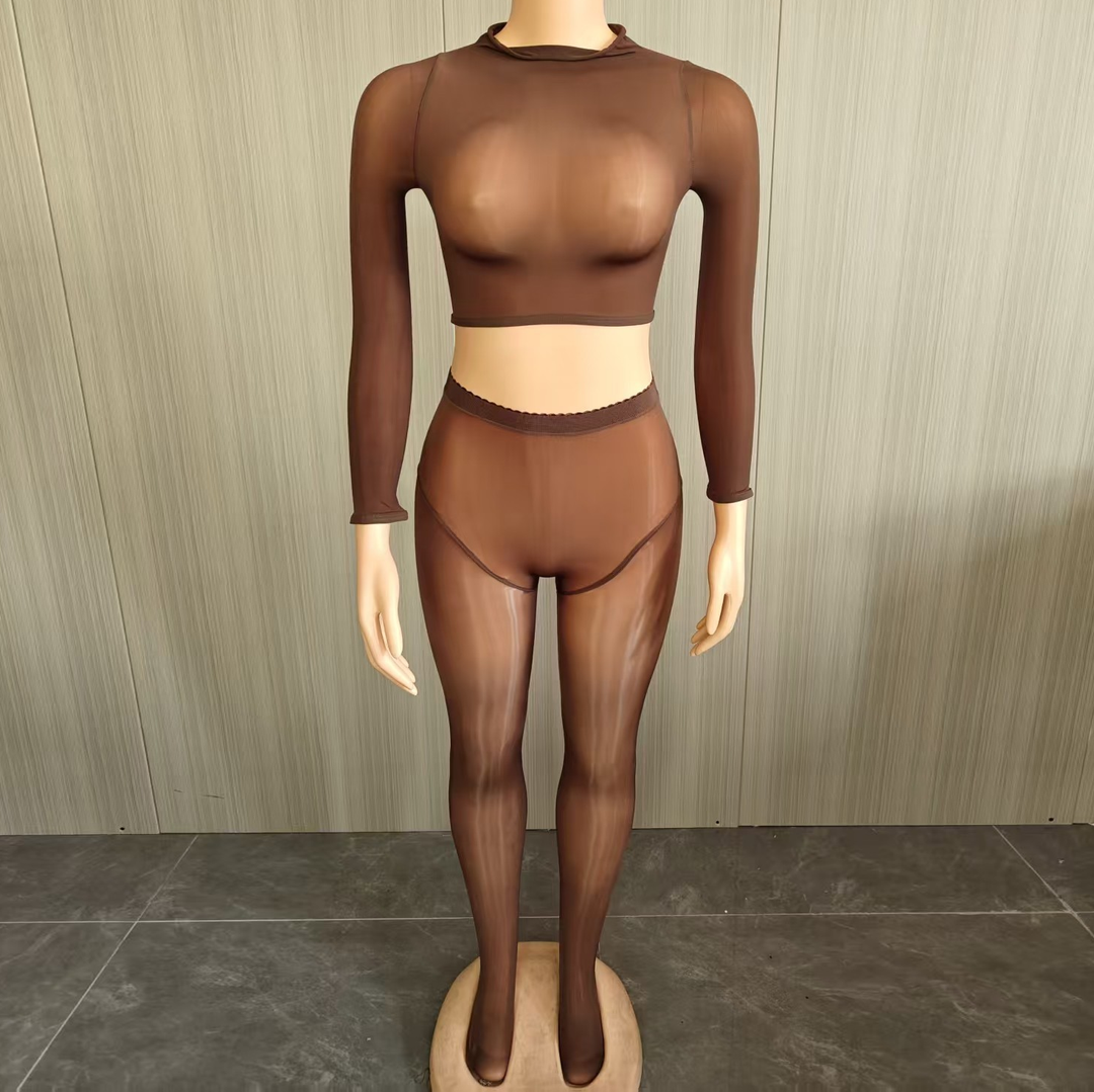 Women’s Glossy Sheer 2-Piece Set – Crop Top &amp; Leggings