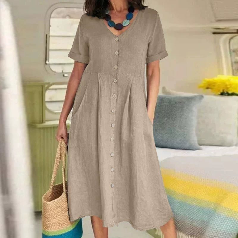 Linen Blend Relaxed Fit Midi Dress