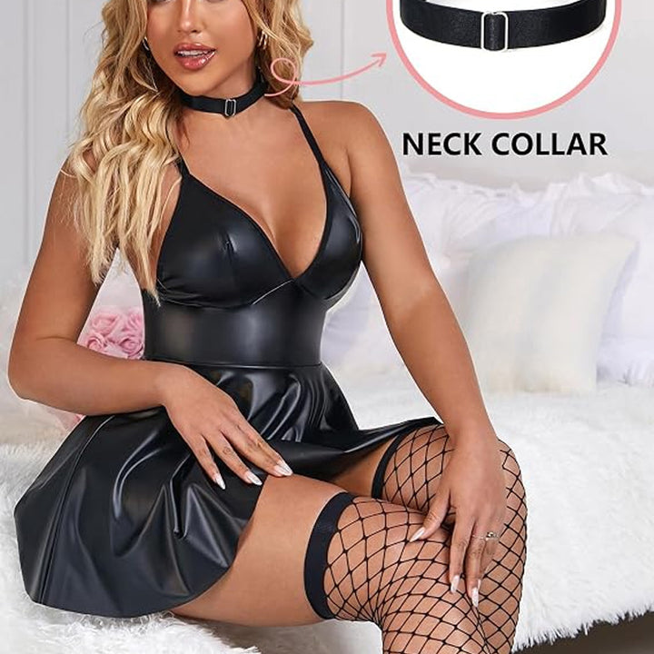 Glossy PU babydoll dress – an eye-catching style