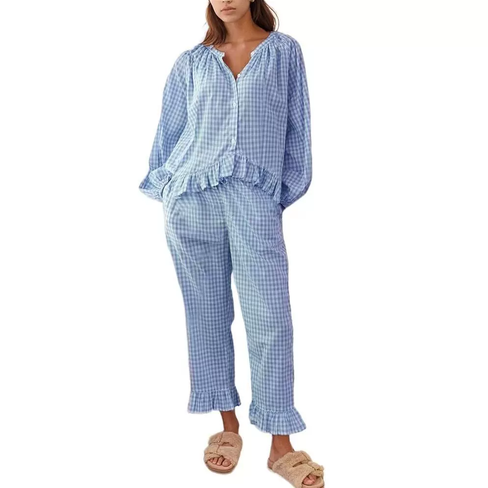 French Gingham Two Piece Pants Set