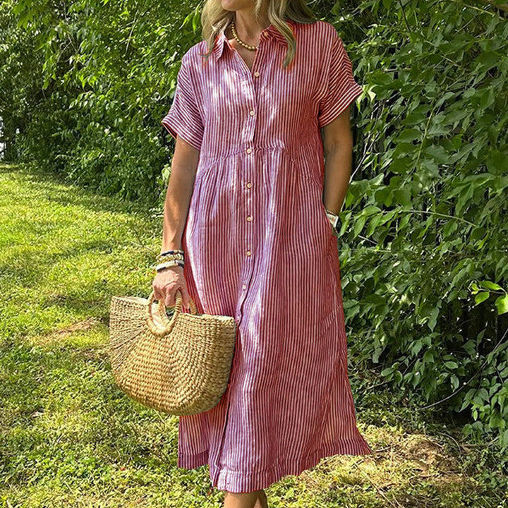 Relaxed Striped Cotton Linen Shirt Dress