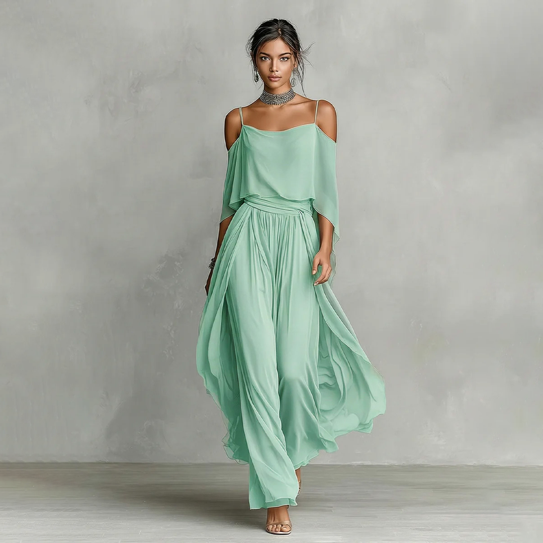 Elegant Off-Shoulder Chiffon Resort Jumpsuit