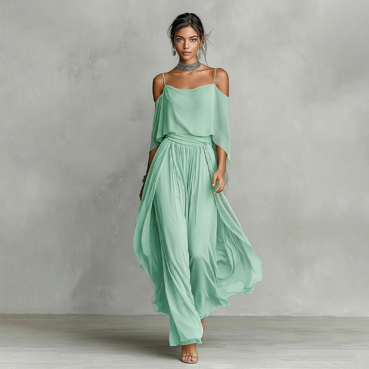 Elegant Off-Shoulder Chiffon Resort Jumpsuit