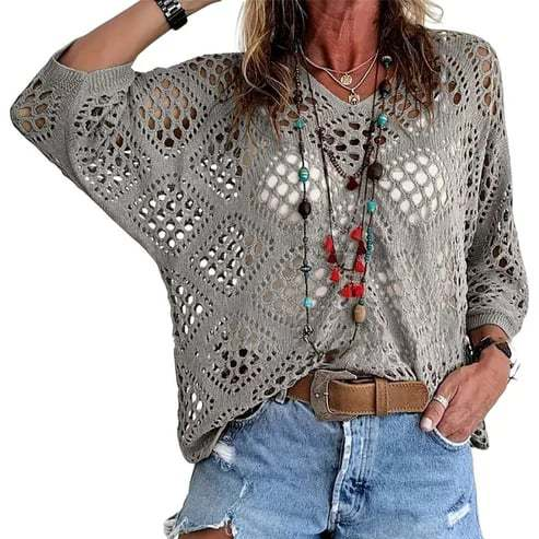 Open Knit Batwing Sleeve Cover-Up