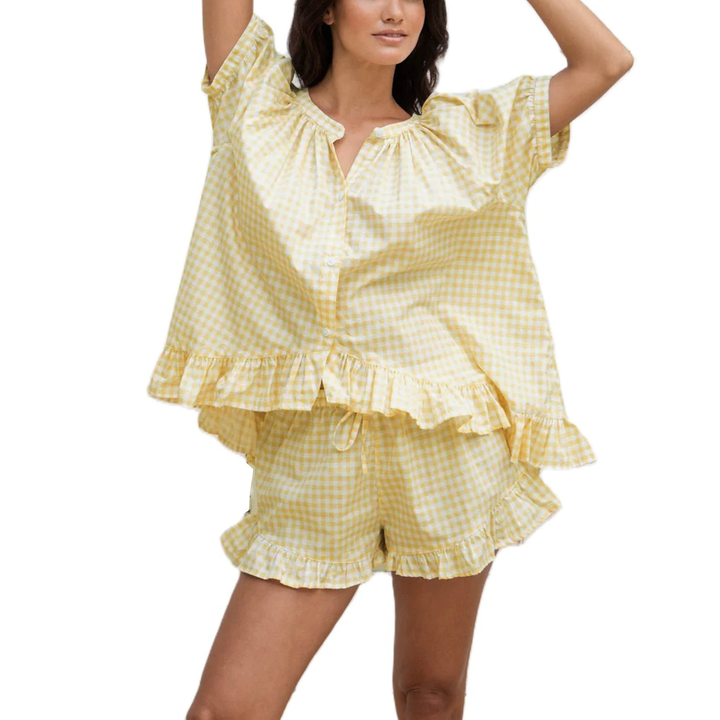 Pink Gingham Ruffle Lounge Set