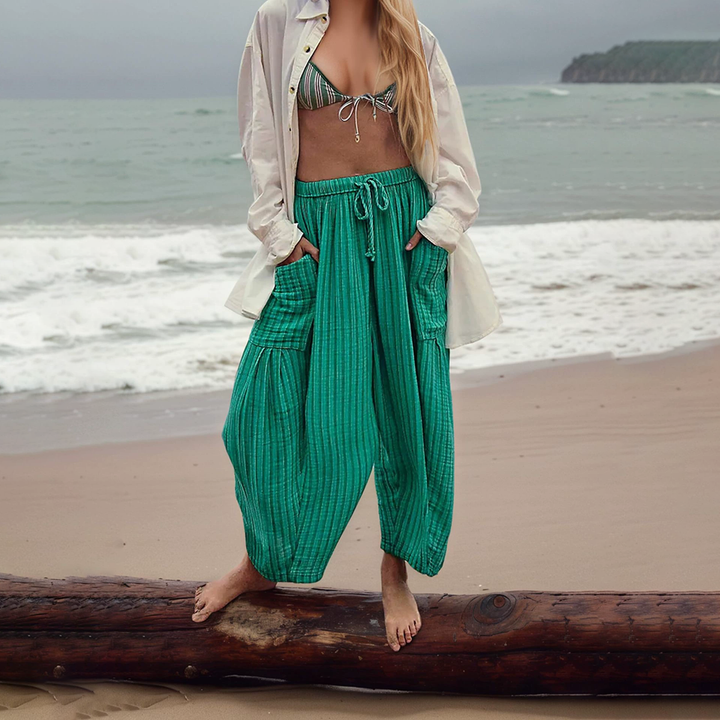 Relaxed Striped Cropped Straight Leg Pants