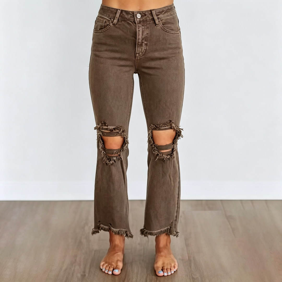 High Waist Distressed Flare Jeans