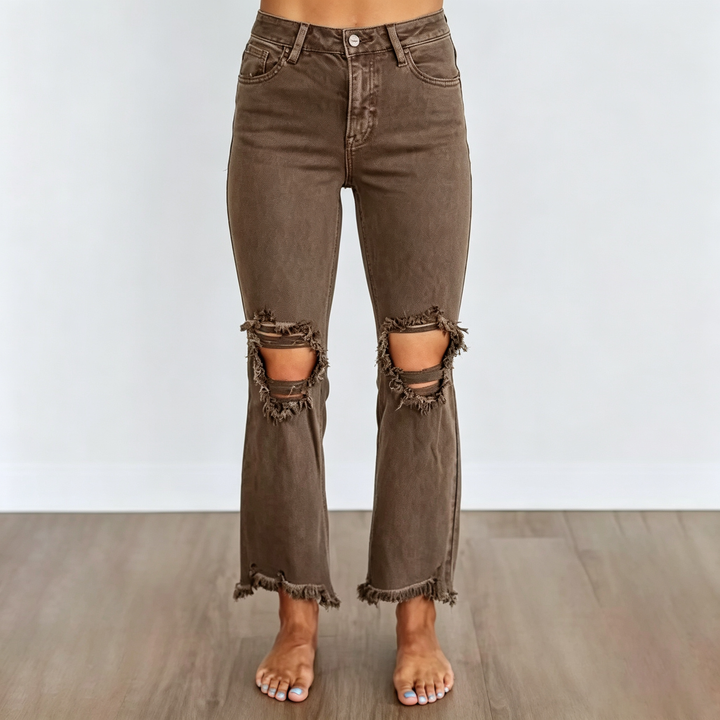 High Waist Distressed Flare Jeans