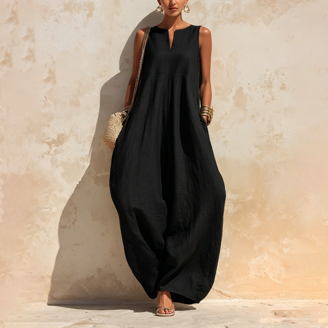 Minimalist V Neck Wide Leg Jumpsuit