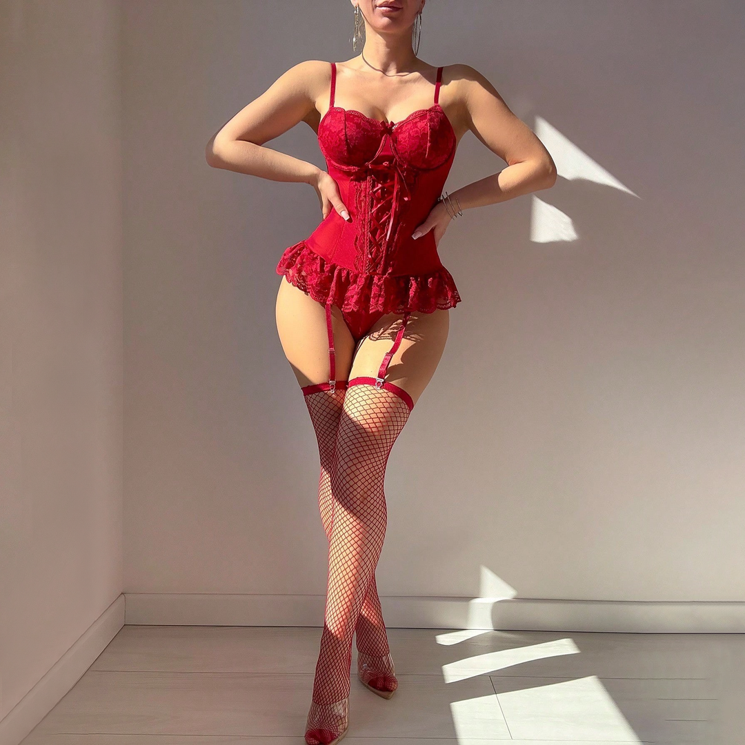 Women’s Lace Corset Lingerie Set – Garter Detail