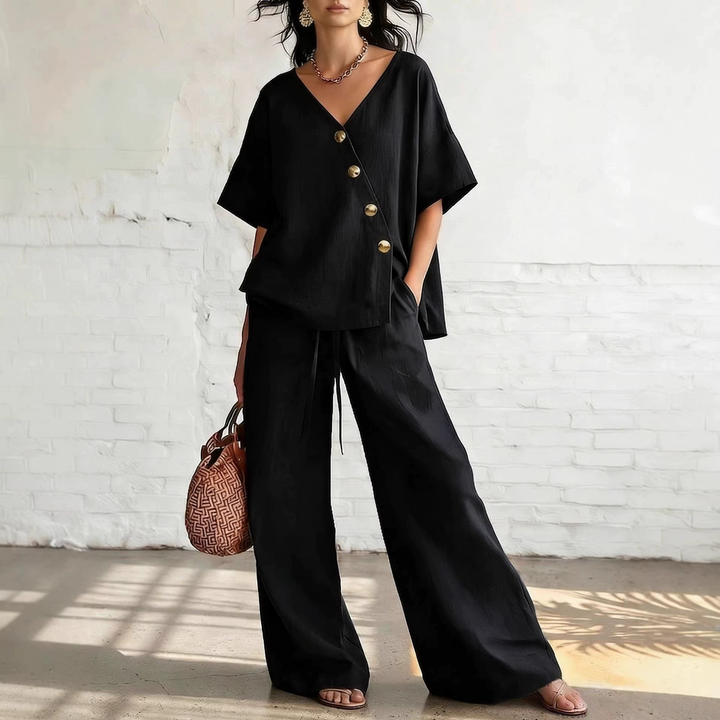 V-Neck Top &amp; Drawstring Pants Lounge Set