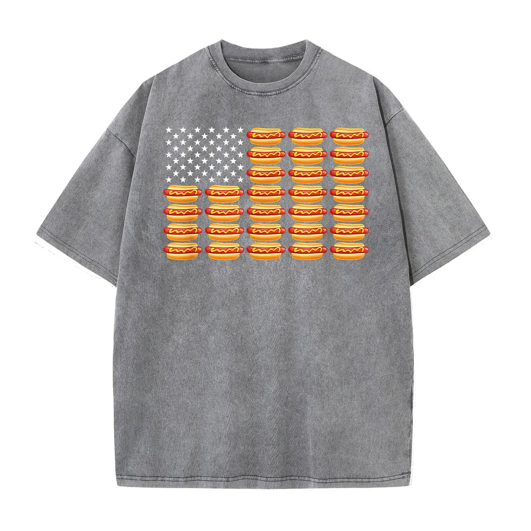 Retro Washed Cotton Hot Dog American Flag T-Shirt