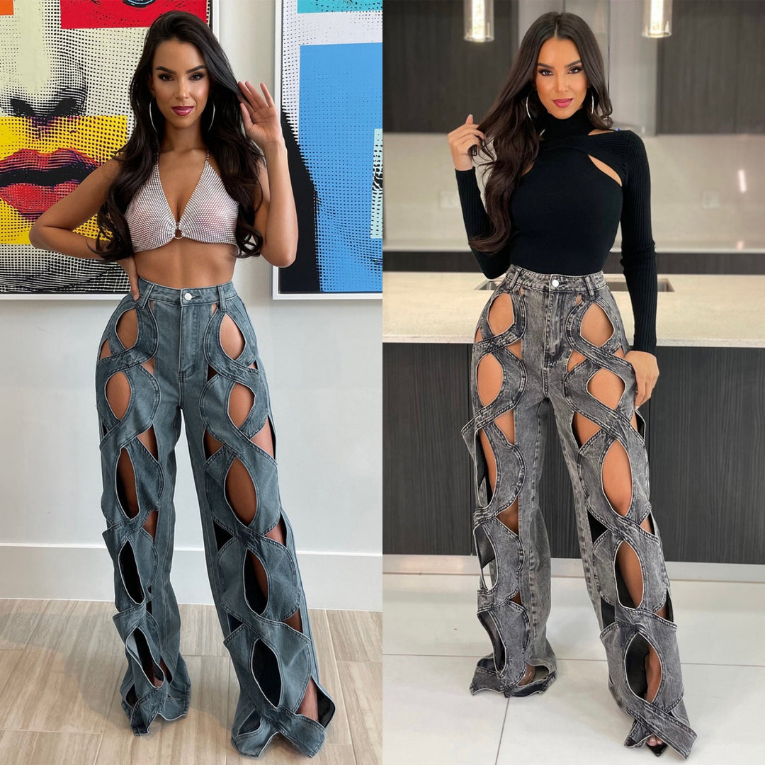 Twist Cutout Straight-Leg Denim Jeans