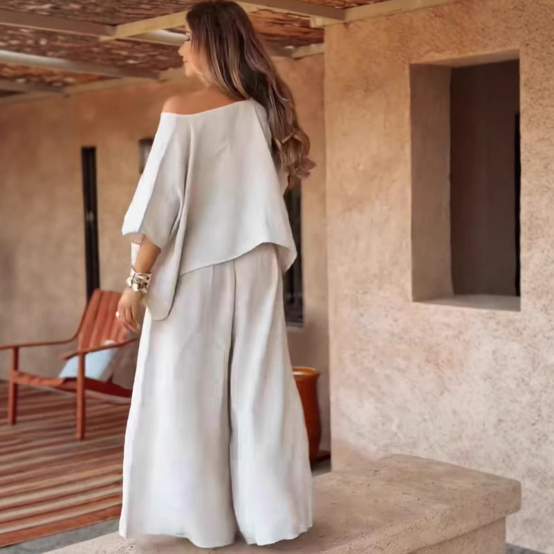 Women’s 2-Piece Set – Loose Top &amp; Wide-Leg Pants