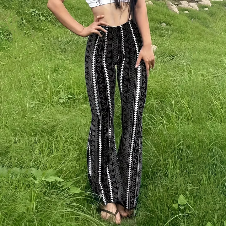 Bohemian-style printed high-elasticity flared leggings