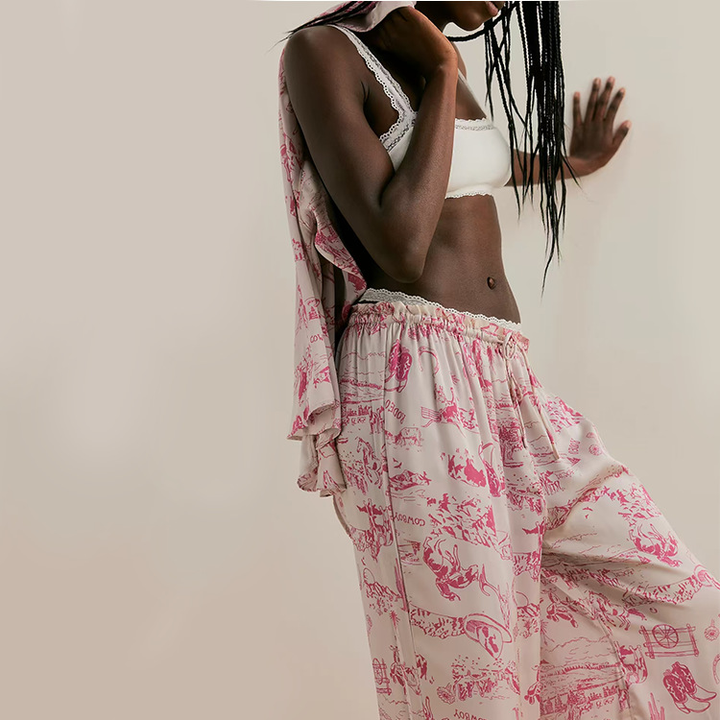 Floral satin loungewear set