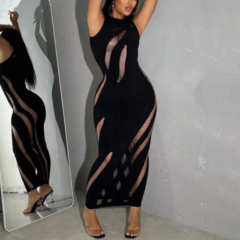 Sheer cutout sleeveless bodycon dress