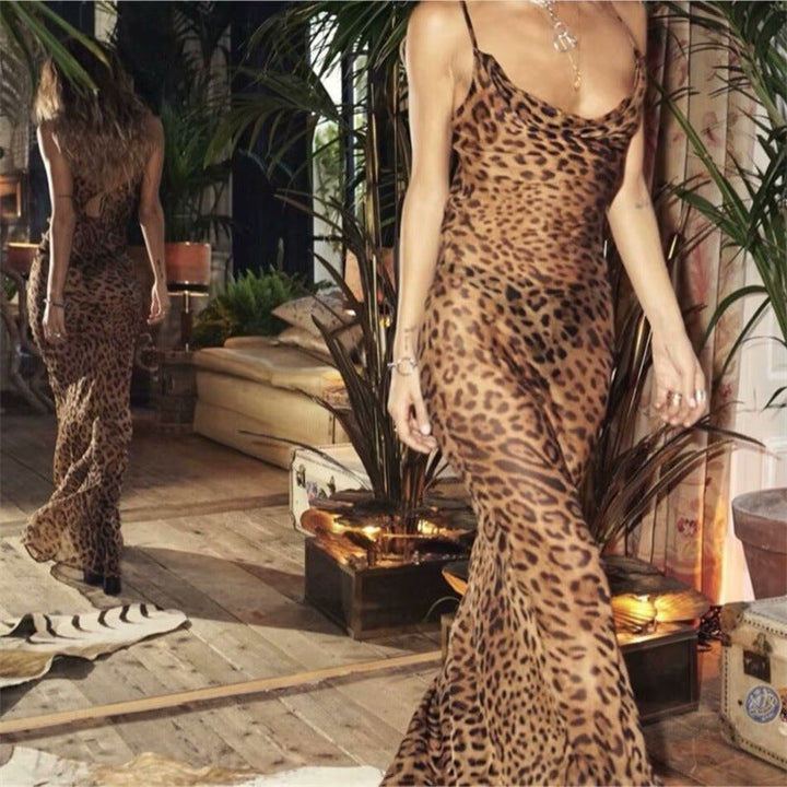 Sexy Leopard Print Sheer Slip Dress – Strappy Bodycon Maxi