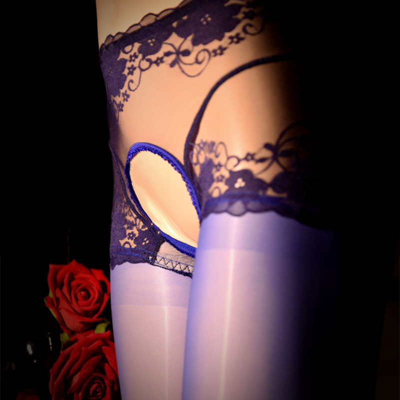 Glossy sheer high-waisted open-crotch pantyhose