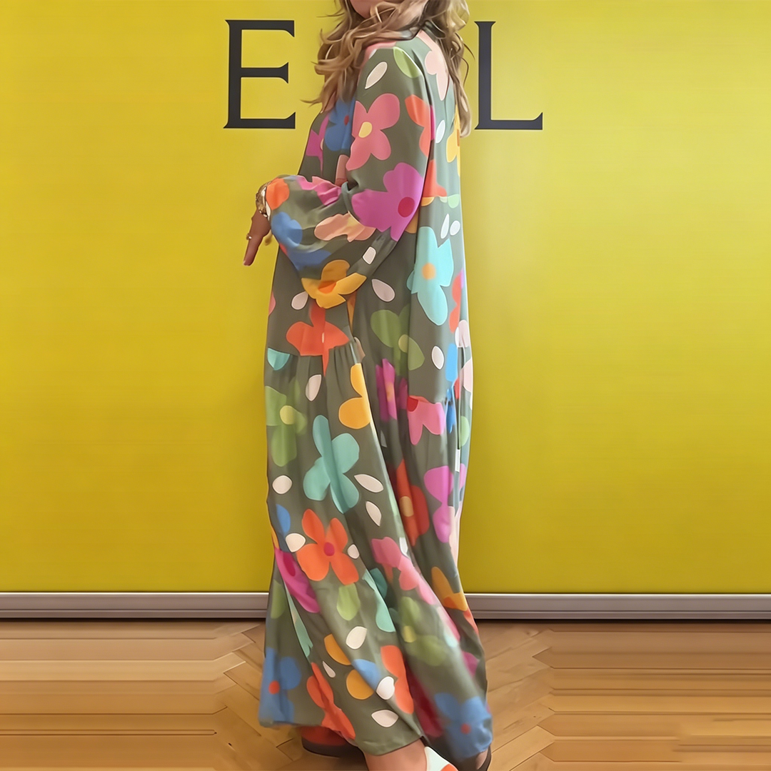 Abstract Floral Print Maxi Dress