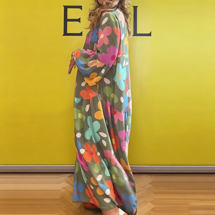 Abstract Floral Print Maxi Dress