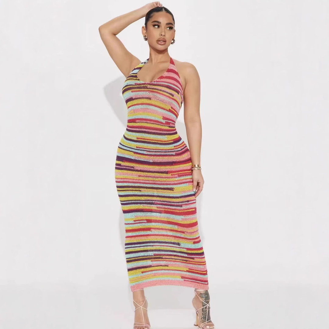 Rainbow Stripe Bodycon Mermaid Maxi Dress