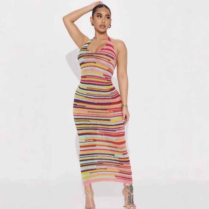 Rainbow Stripe Bodycon Mermaid Maxi Dress