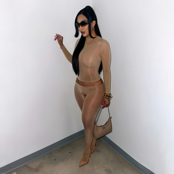Women’s Glossy Sheer 2-Piece Set – Crop Top &amp; Leggings