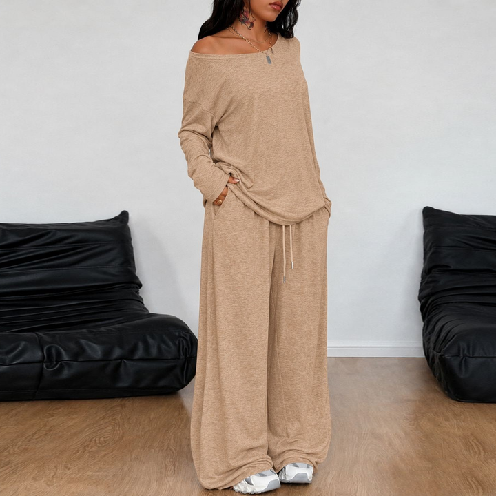 Off-shoulder wide-leg casual set