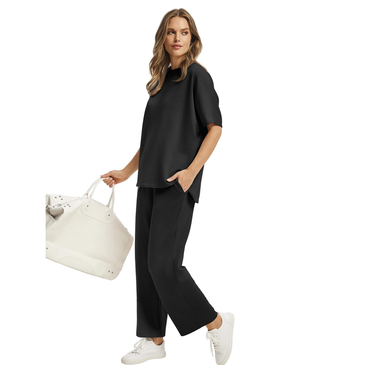 Round Neck Top &amp; Wide Leg Pants Set
