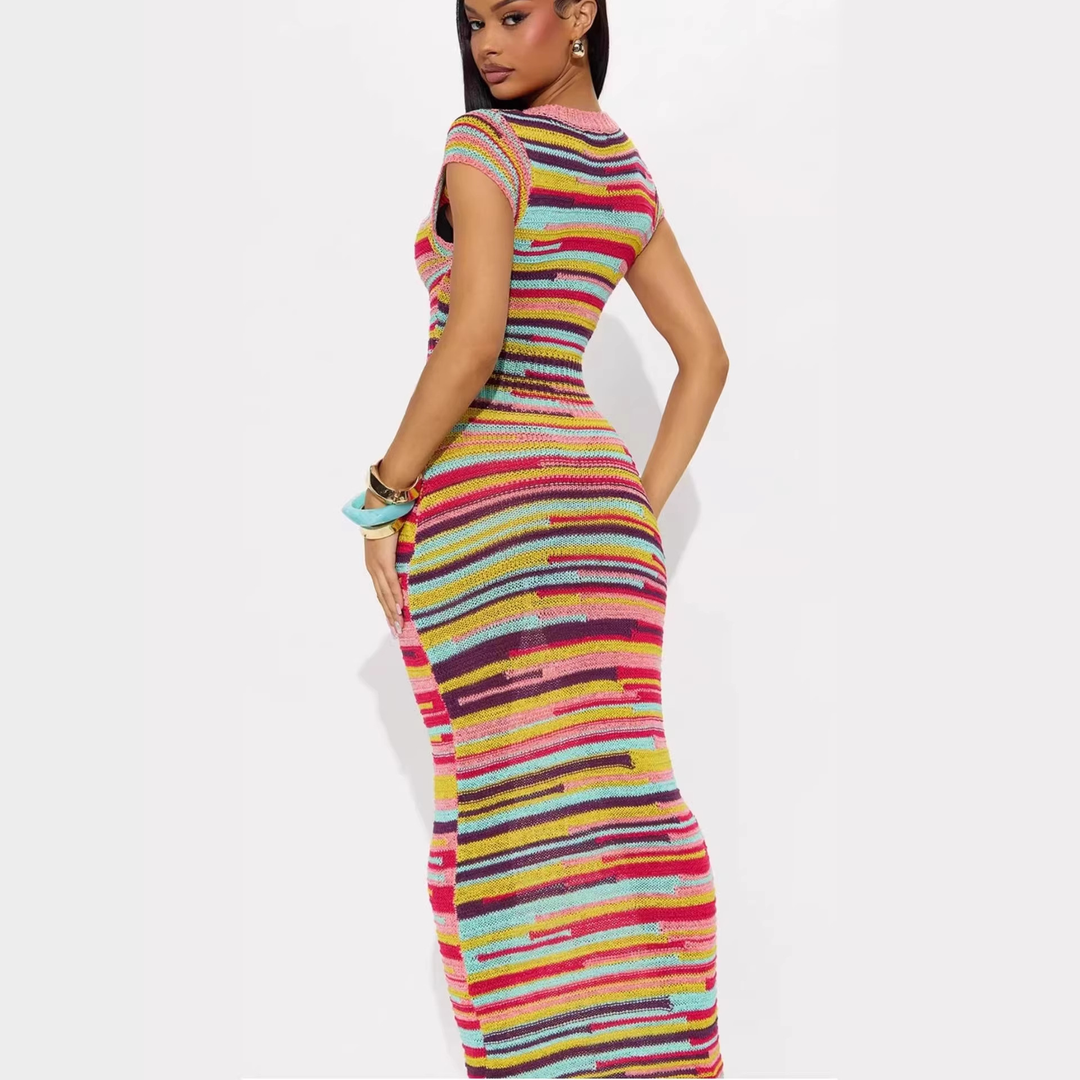 Rainbow Stripe Bodycon Mermaid Maxi Dress