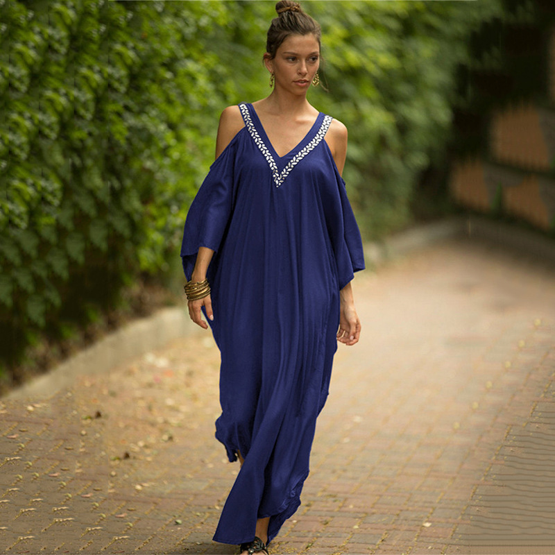 Embroidered Boho Beach Cover Up Maxi Dress