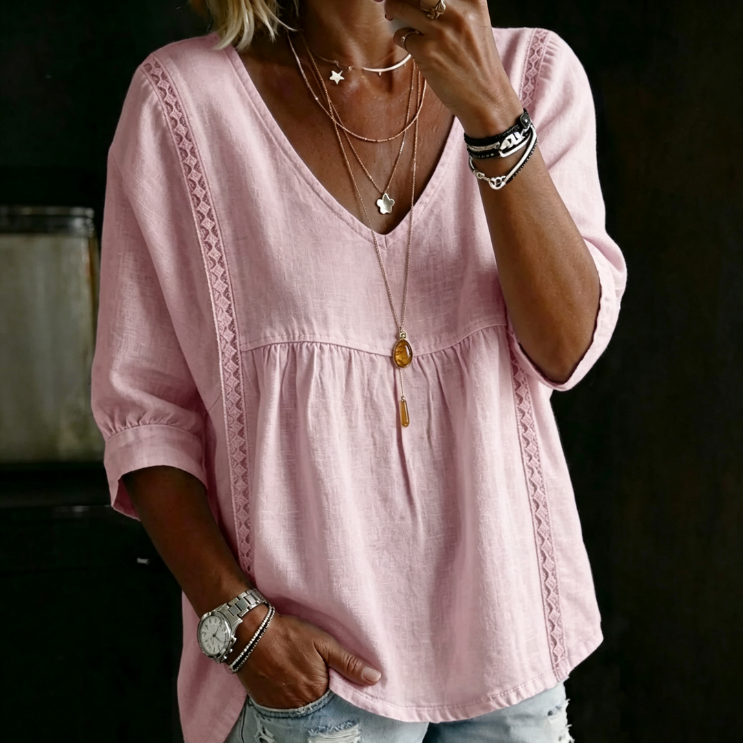 Ruffle V-Neck 3/4 Sleeve Blouse