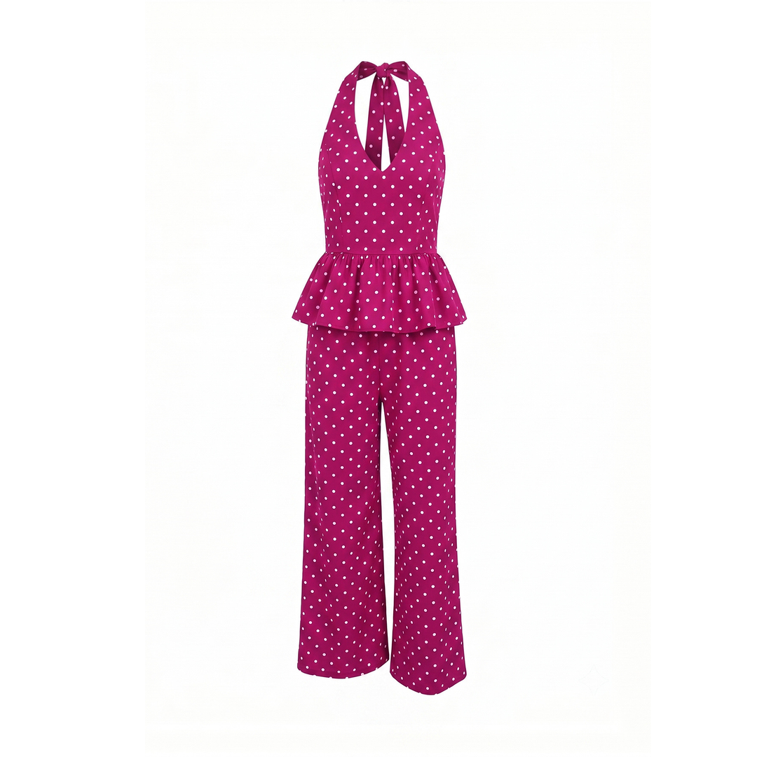 French Polka Dot Wide Leg Pants Set