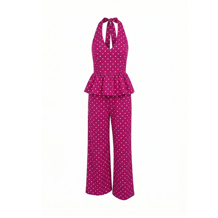 French Polka Dot Wide Leg Pants Set