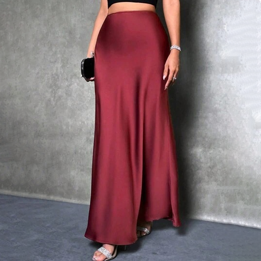 Elegant satin midi skirt