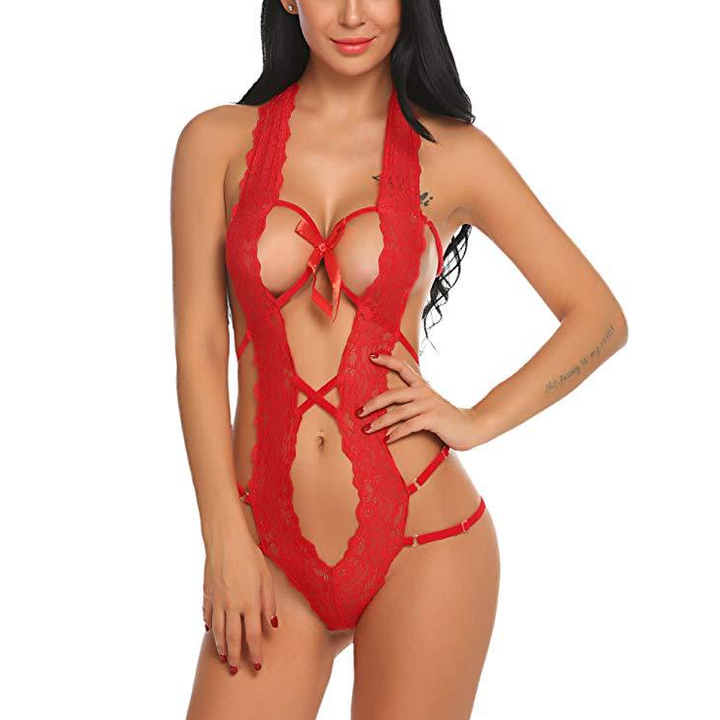 Lace-Up Cutout Teddy with Bow Detail