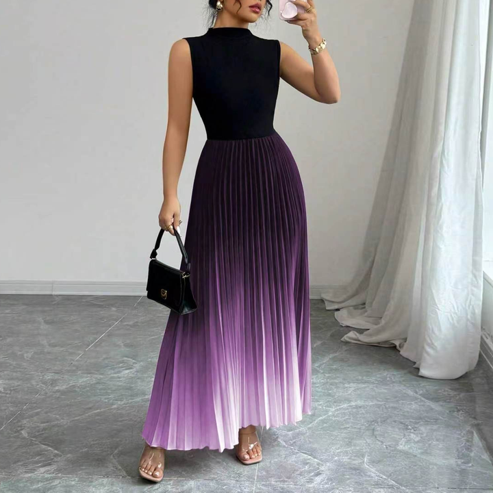 Gradient Pleated Sleeveless Maxi Dress